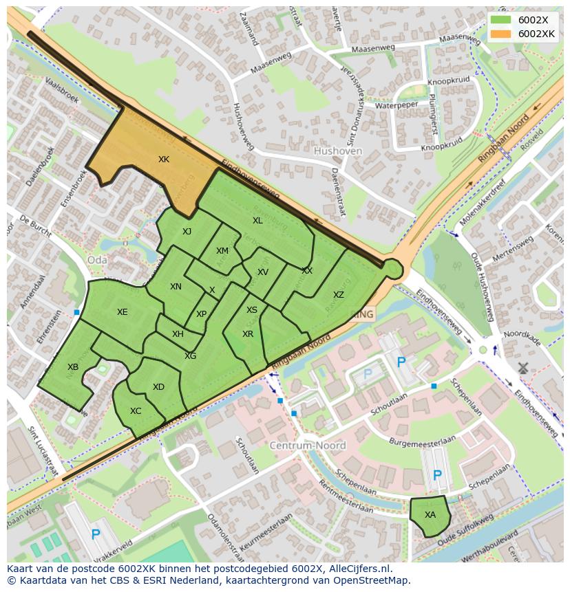 Afbeelding van het postcodegebied 6002 XK op de kaart.