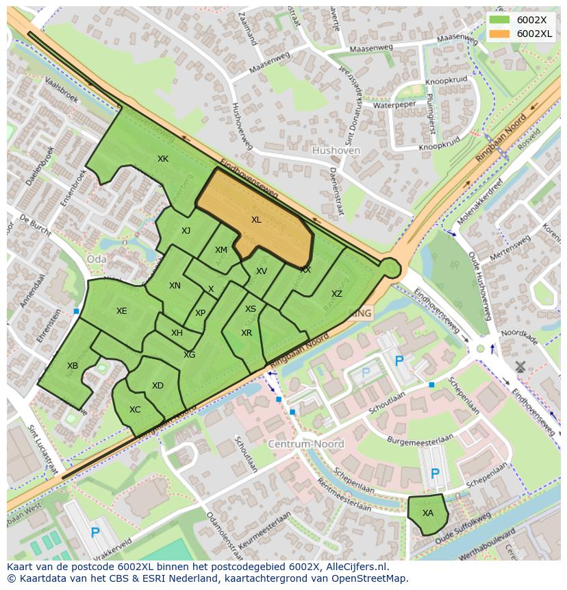 Afbeelding van het postcodegebied 6002 XL op de kaart.