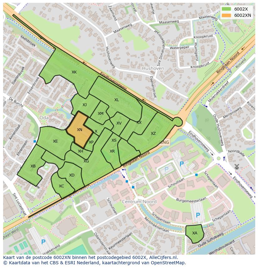 Afbeelding van het postcodegebied 6002 XN op de kaart.