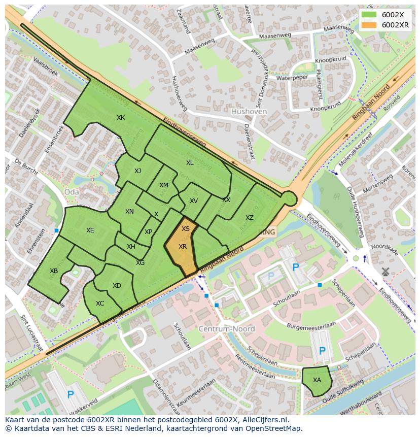 Afbeelding van het postcodegebied 6002 XR op de kaart.