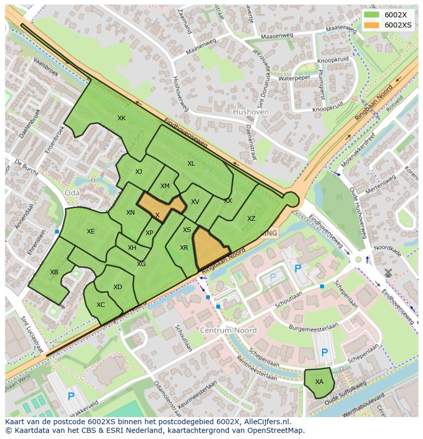 Afbeelding van het postcodegebied 6002 XS op de kaart.