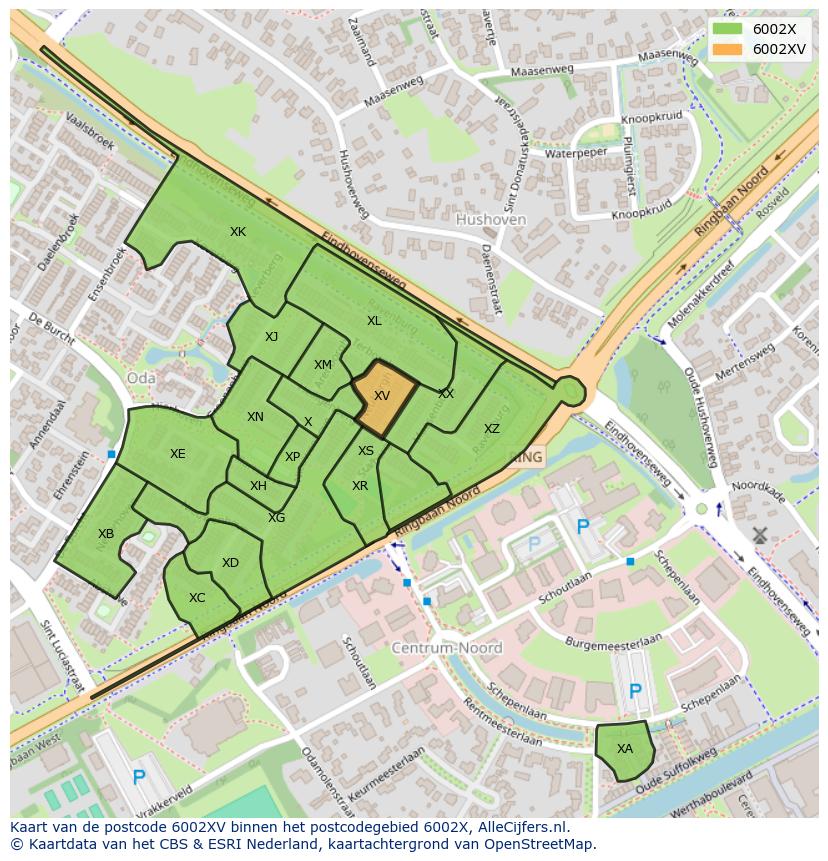 Afbeelding van het postcodegebied 6002 XV op de kaart.