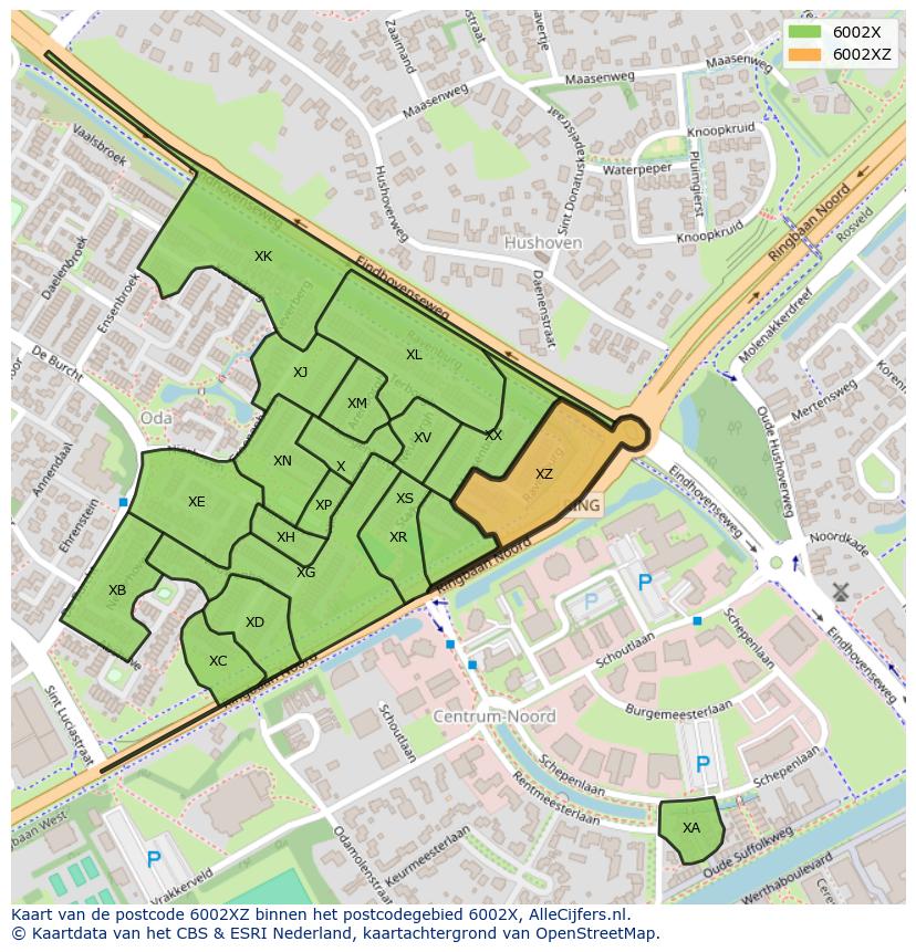 Afbeelding van het postcodegebied 6002 XZ op de kaart.