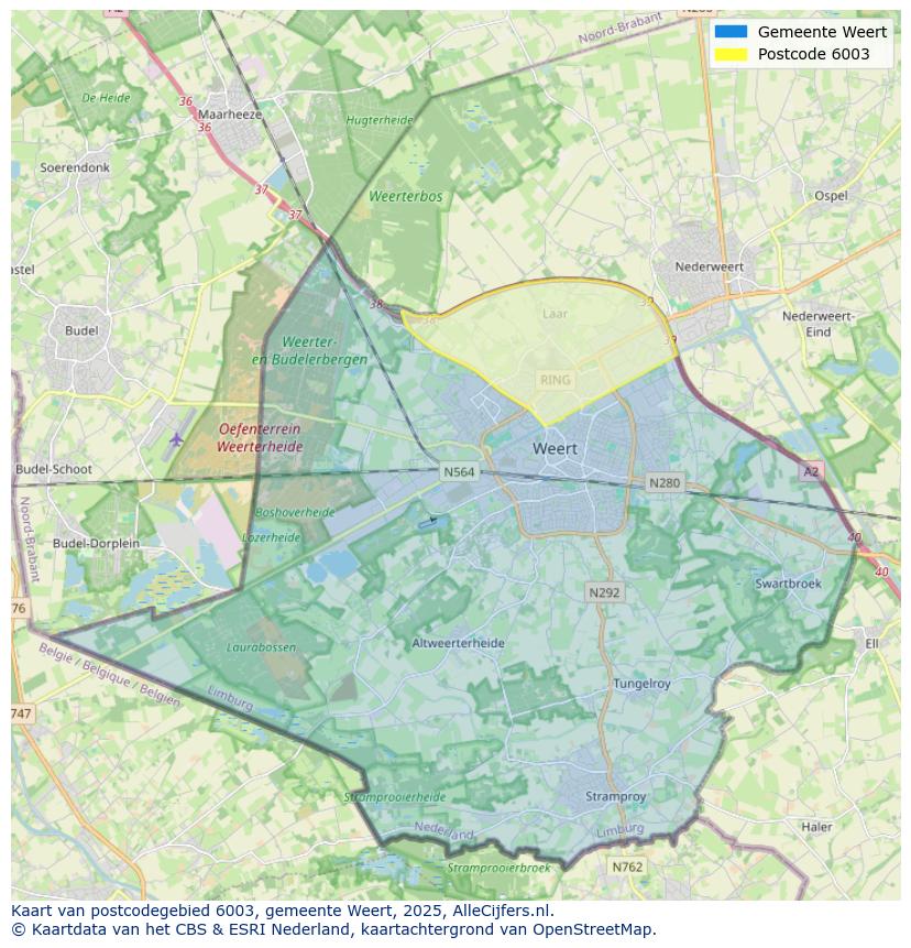 Afbeelding van het postcodegebied 6003 op de kaart.