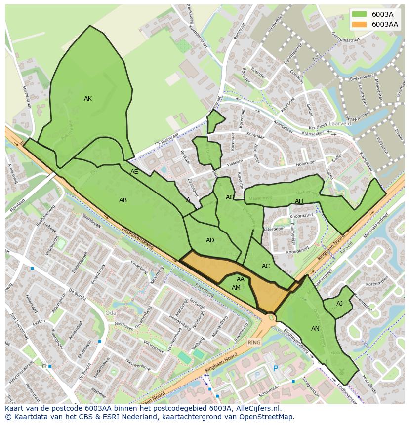 Afbeelding van het postcodegebied 6003 AA op de kaart.