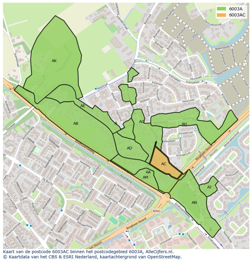 Afbeelding van het postcodegebied 6003 AC op de kaart.