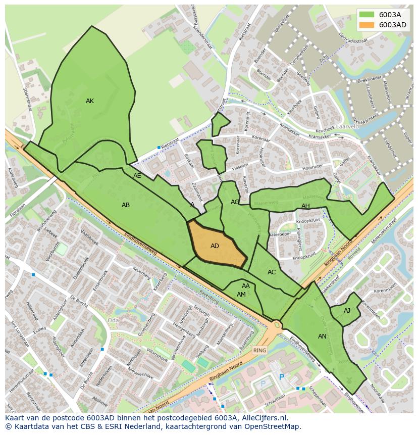 Afbeelding van het postcodegebied 6003 AD op de kaart.