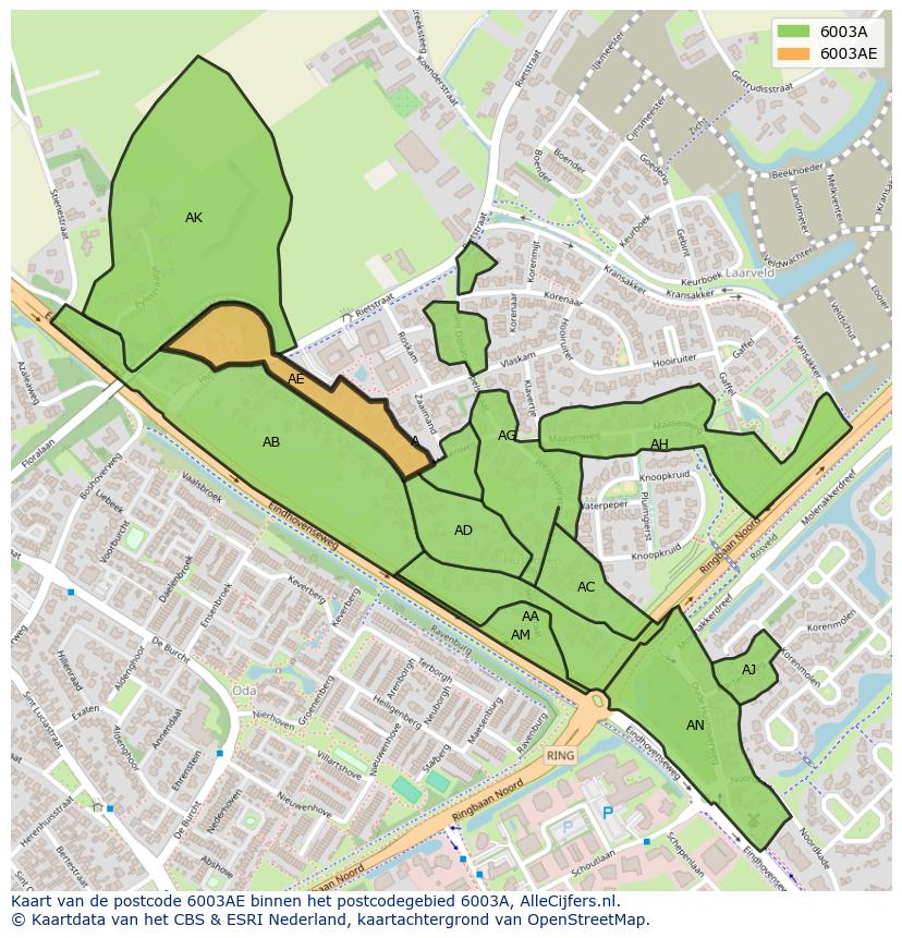 Afbeelding van het postcodegebied 6003 AE op de kaart.