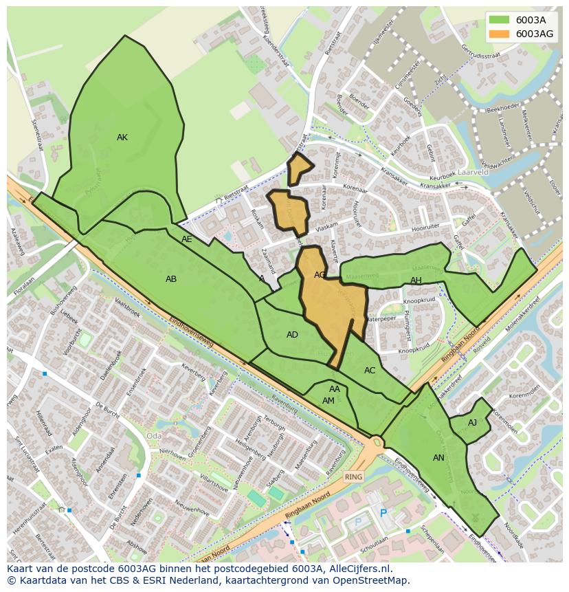 Afbeelding van het postcodegebied 6003 AG op de kaart.