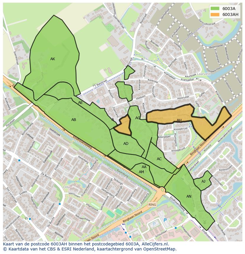 Afbeelding van het postcodegebied 6003 AH op de kaart.