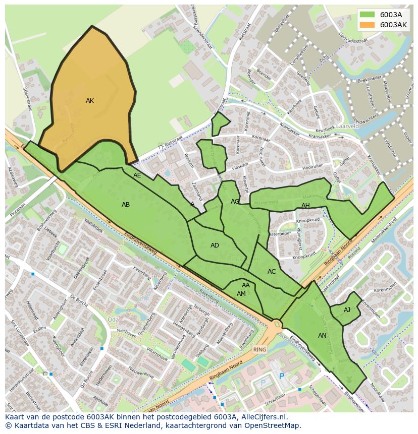 Afbeelding van het postcodegebied 6003 AK op de kaart.