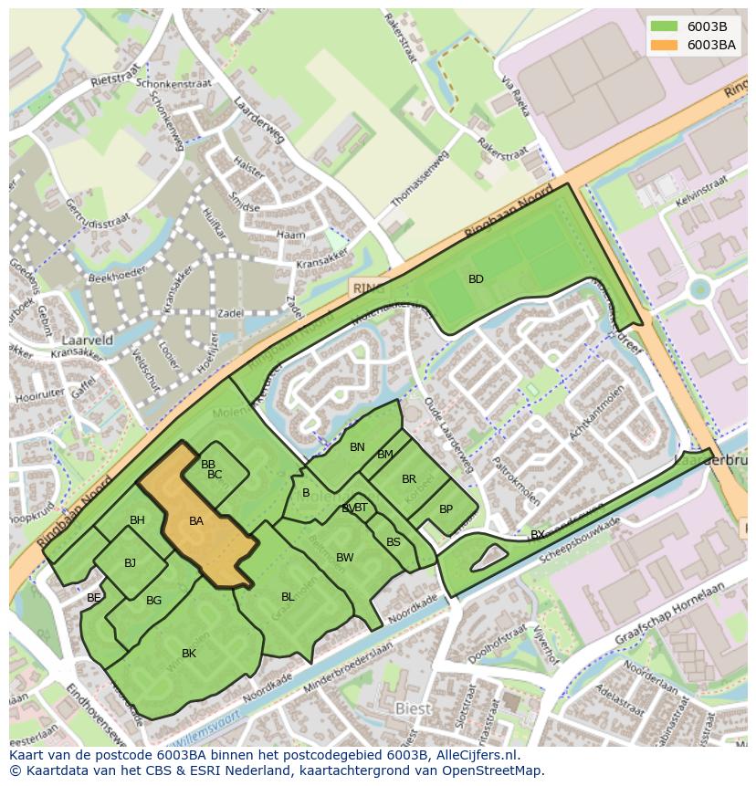 Afbeelding van het postcodegebied 6003 BA op de kaart.