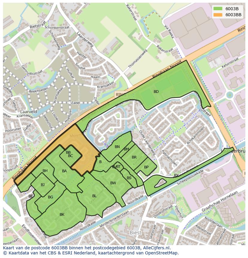 Afbeelding van het postcodegebied 6003 BB op de kaart.