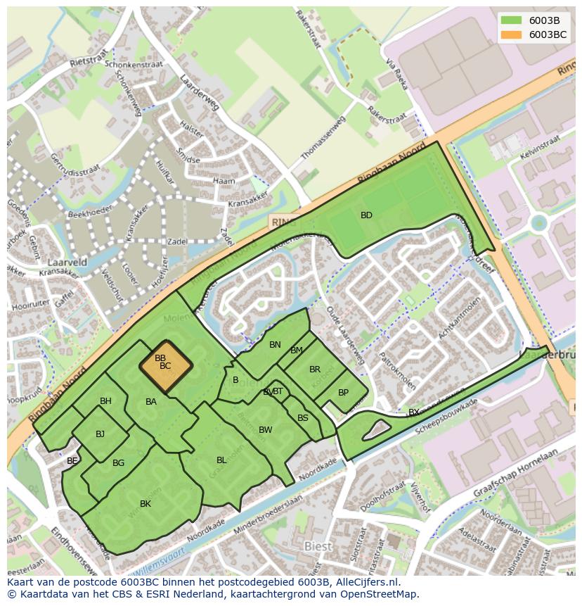 Afbeelding van het postcodegebied 6003 BC op de kaart.