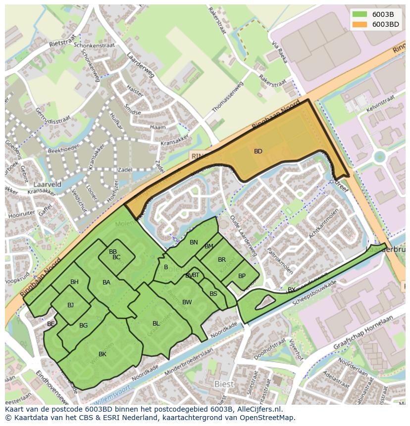 Afbeelding van het postcodegebied 6003 BD op de kaart.
