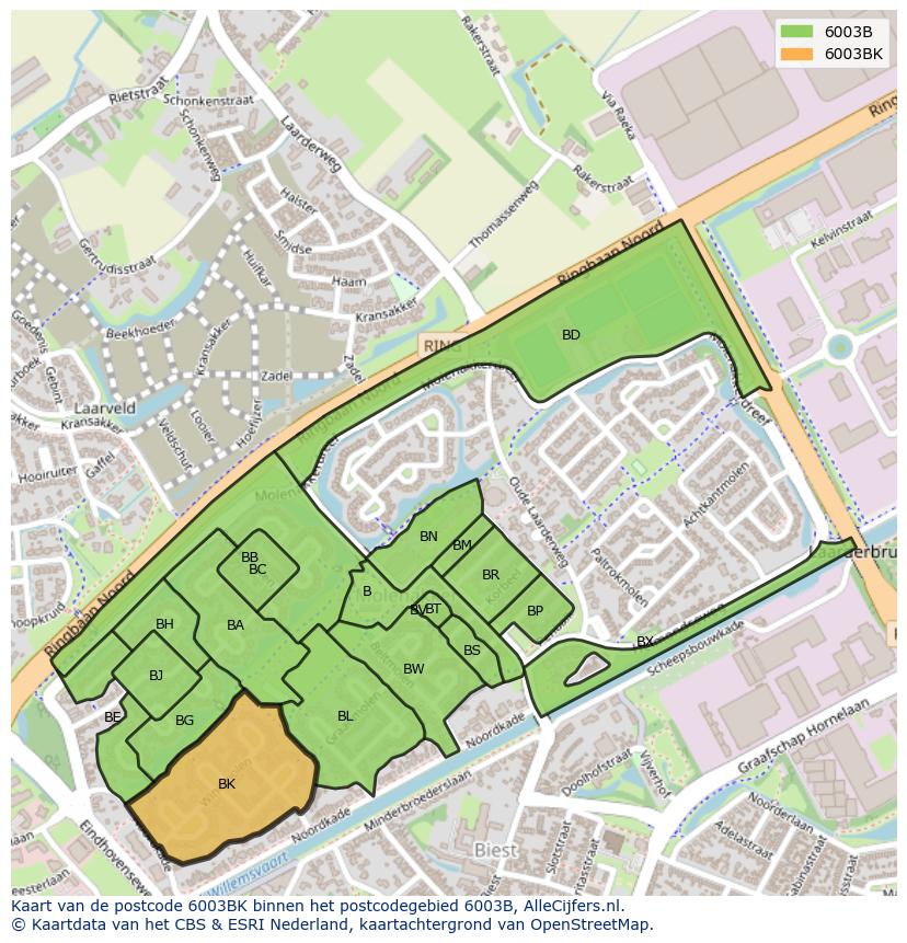 Afbeelding van het postcodegebied 6003 BK op de kaart.