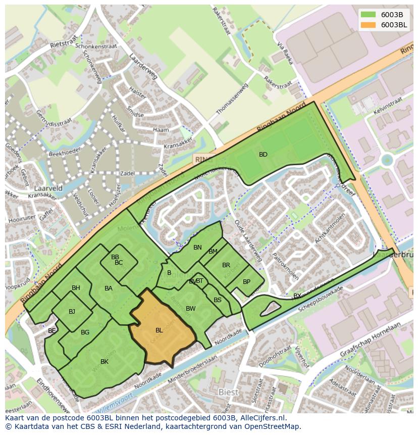 Afbeelding van het postcodegebied 6003 BL op de kaart.