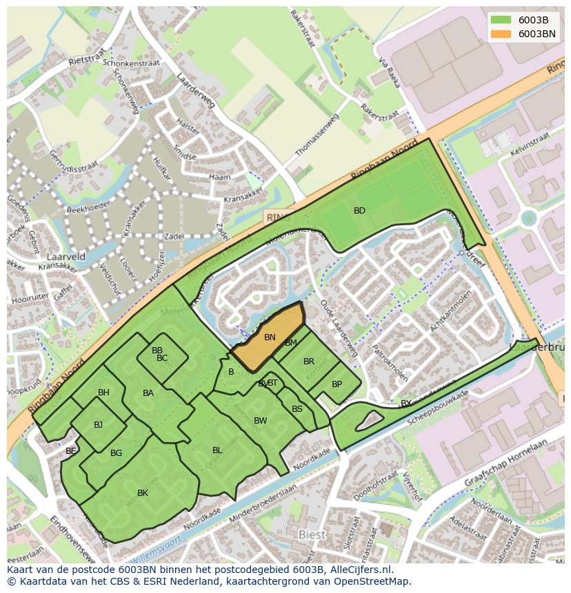 Afbeelding van het postcodegebied 6003 BN op de kaart.