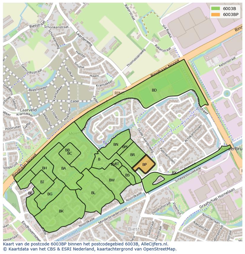 Afbeelding van het postcodegebied 6003 BP op de kaart.