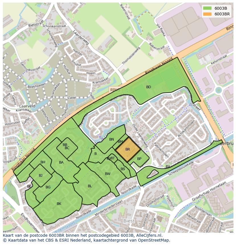 Afbeelding van het postcodegebied 6003 BR op de kaart.