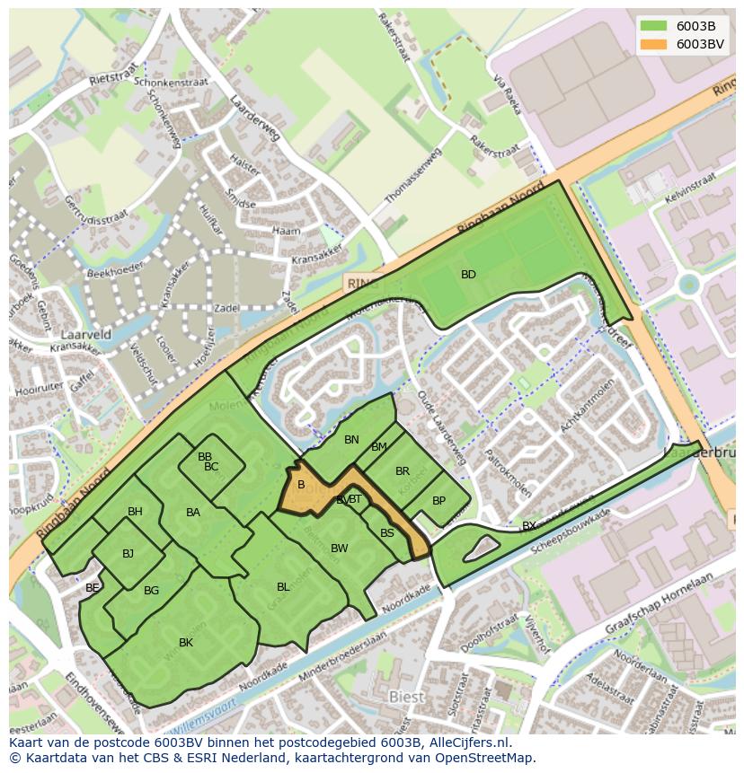 Afbeelding van het postcodegebied 6003 BV op de kaart.