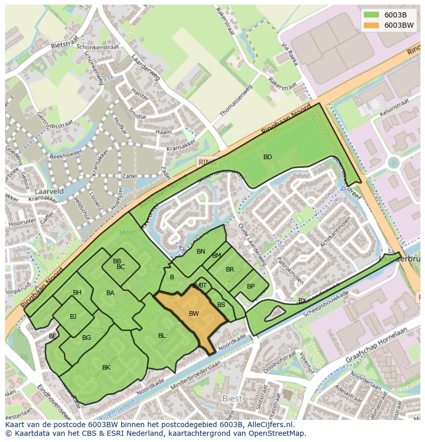 Afbeelding van het postcodegebied 6003 BW op de kaart.
