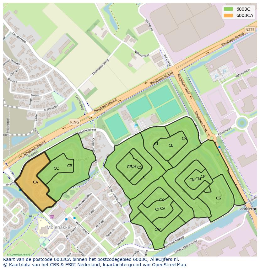Afbeelding van het postcodegebied 6003 CA op de kaart.