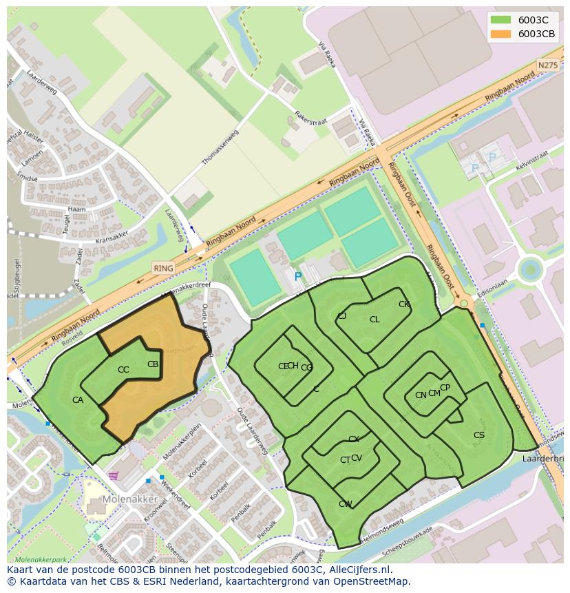Afbeelding van het postcodegebied 6003 CB op de kaart.