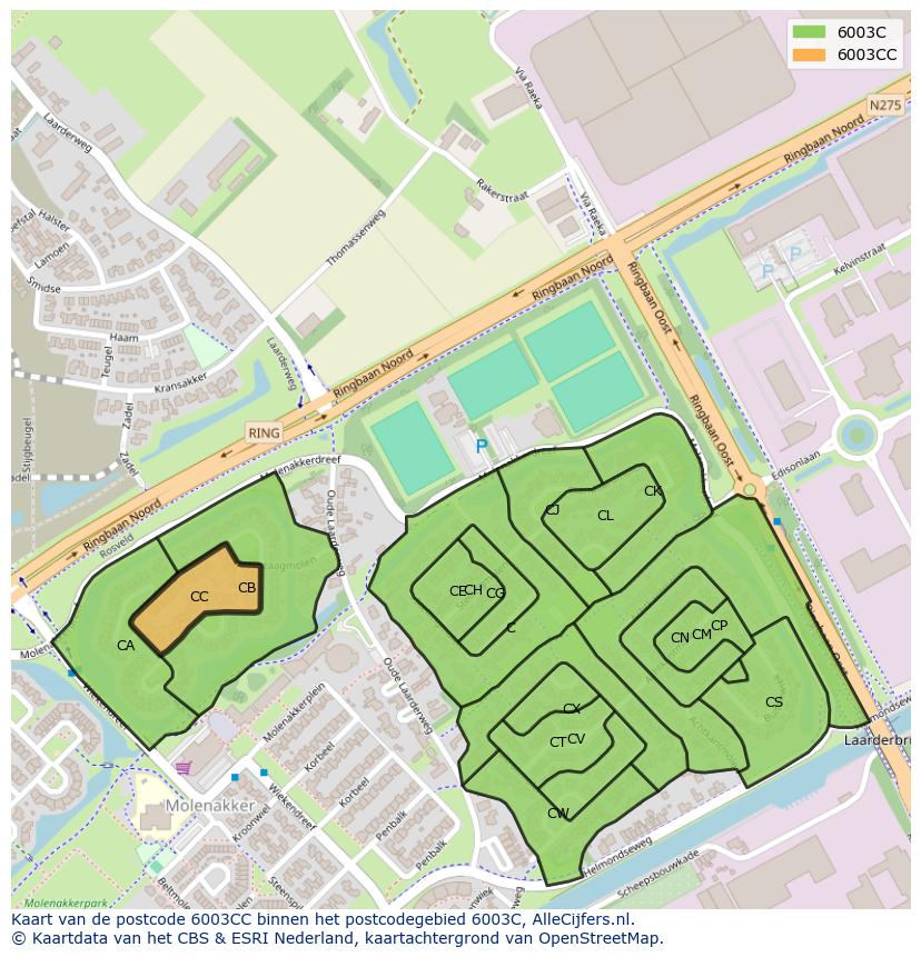 Afbeelding van het postcodegebied 6003 CC op de kaart.