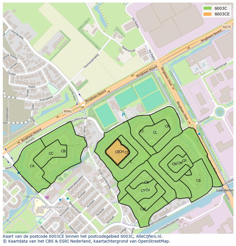 Afbeelding van het postcodegebied 6003 CE op de kaart.