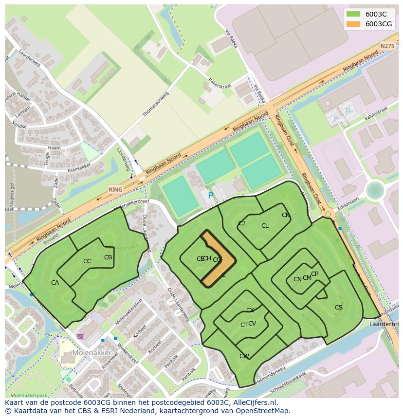 Afbeelding van het postcodegebied 6003 CG op de kaart.