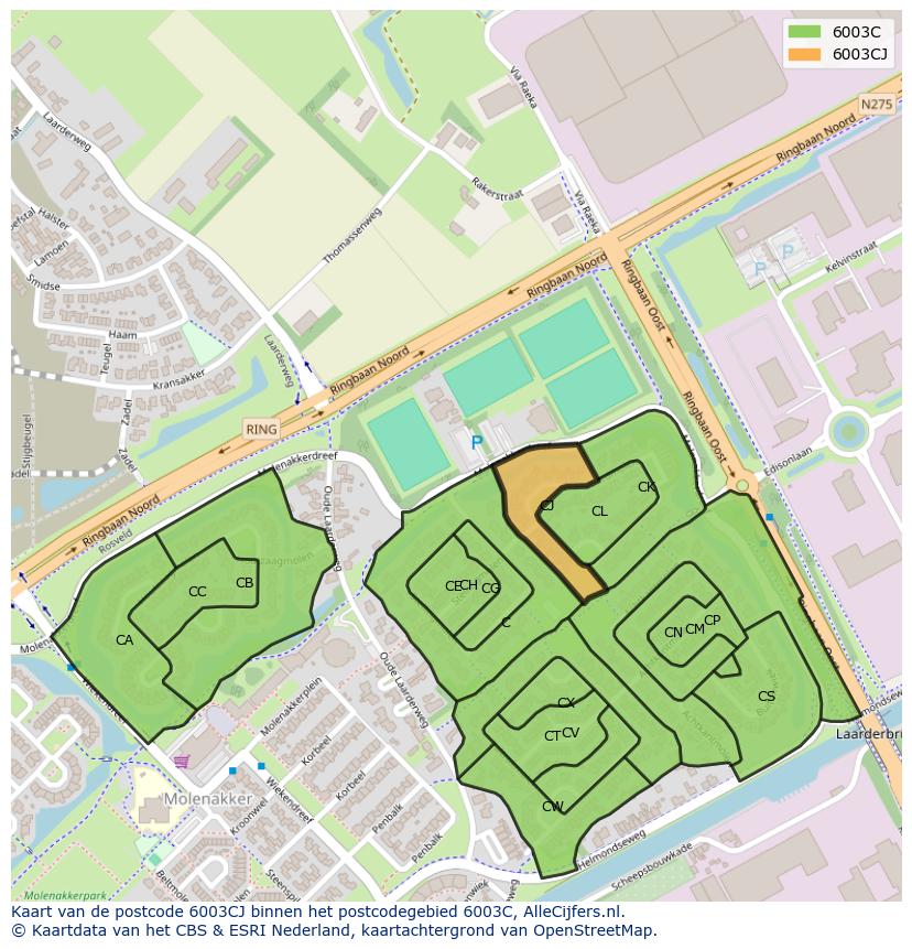 Afbeelding van het postcodegebied 6003 CJ op de kaart.