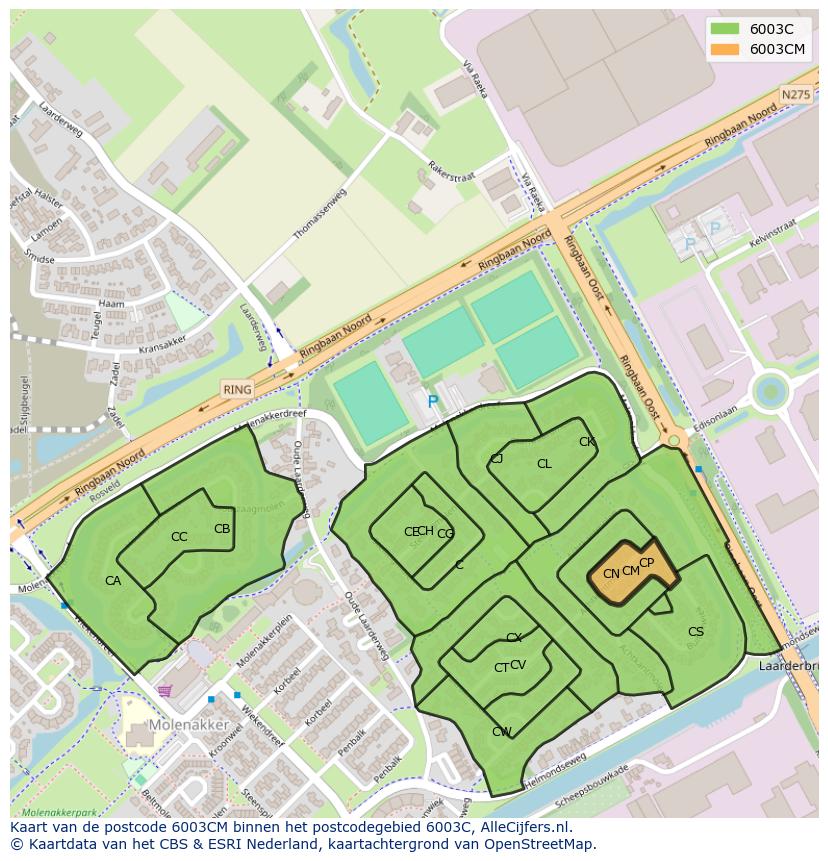 Afbeelding van het postcodegebied 6003 CM op de kaart.