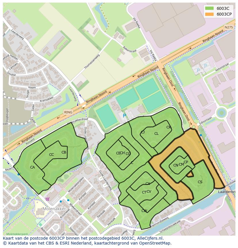 Afbeelding van het postcodegebied 6003 CP op de kaart.
