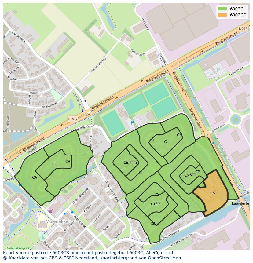 Afbeelding van het postcodegebied 6003 CS op de kaart.