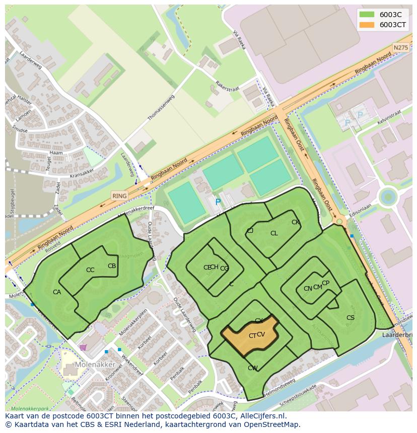 Afbeelding van het postcodegebied 6003 CT op de kaart.