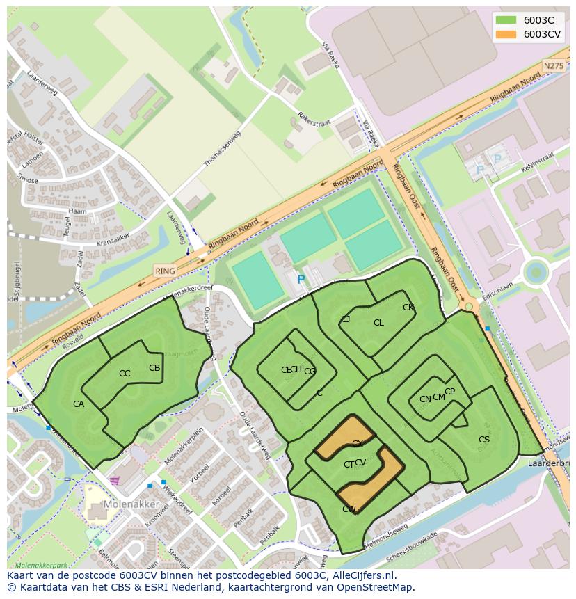 Afbeelding van het postcodegebied 6003 CV op de kaart.