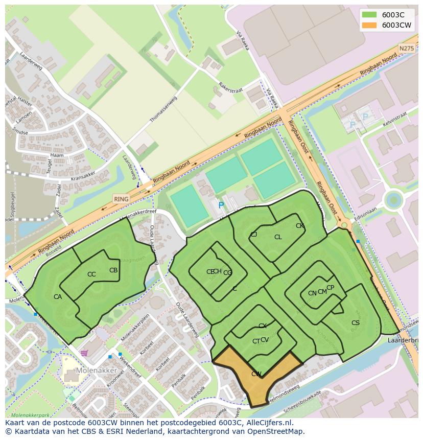 Afbeelding van het postcodegebied 6003 CW op de kaart.