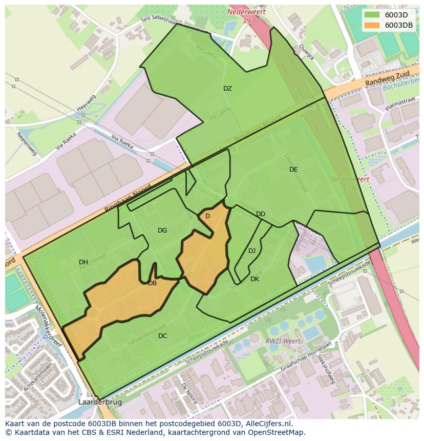 Afbeelding van het postcodegebied 6003 DB op de kaart.