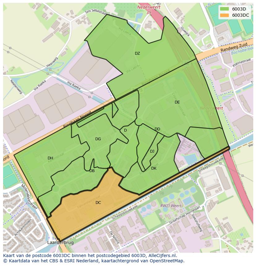 Afbeelding van het postcodegebied 6003 DC op de kaart.