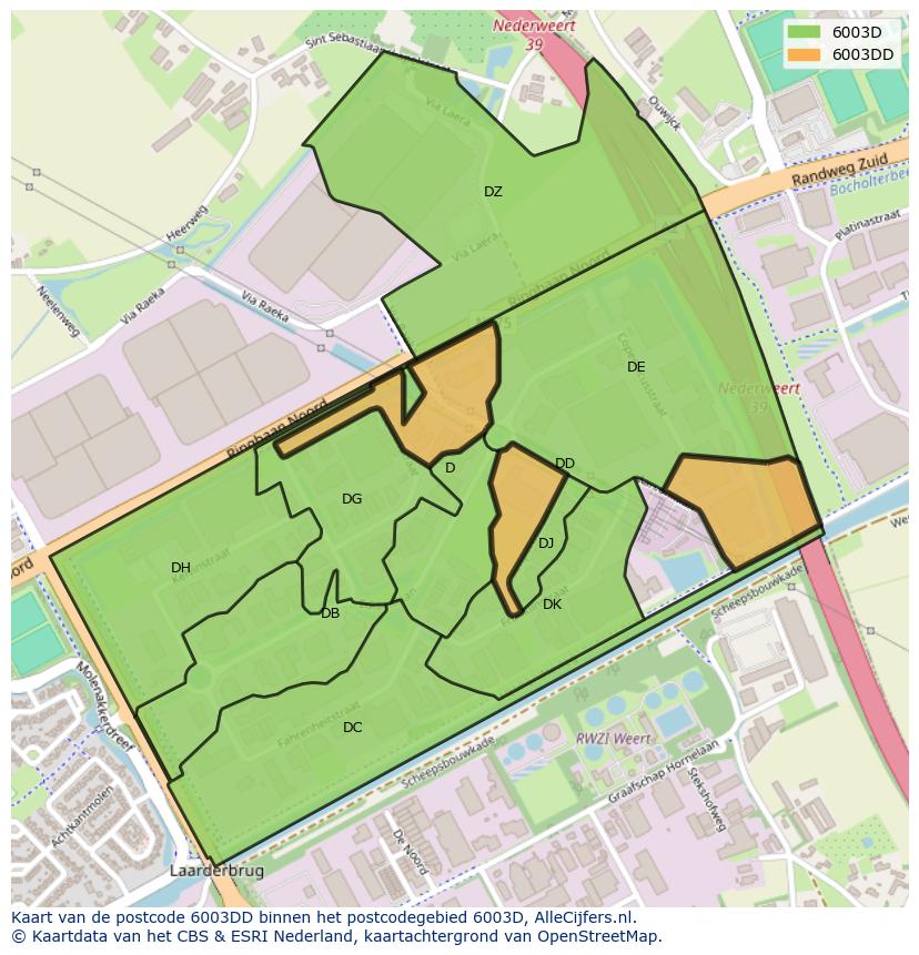 Afbeelding van het postcodegebied 6003 DD op de kaart.