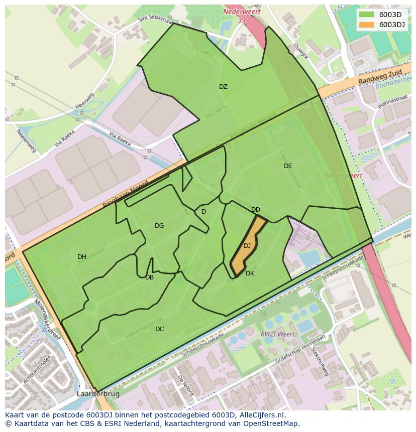 Afbeelding van het postcodegebied 6003 DJ op de kaart.