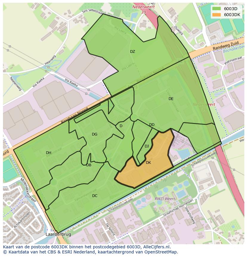 Afbeelding van het postcodegebied 6003 DK op de kaart.