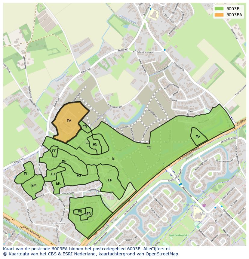 Afbeelding van het postcodegebied 6003 EA op de kaart.