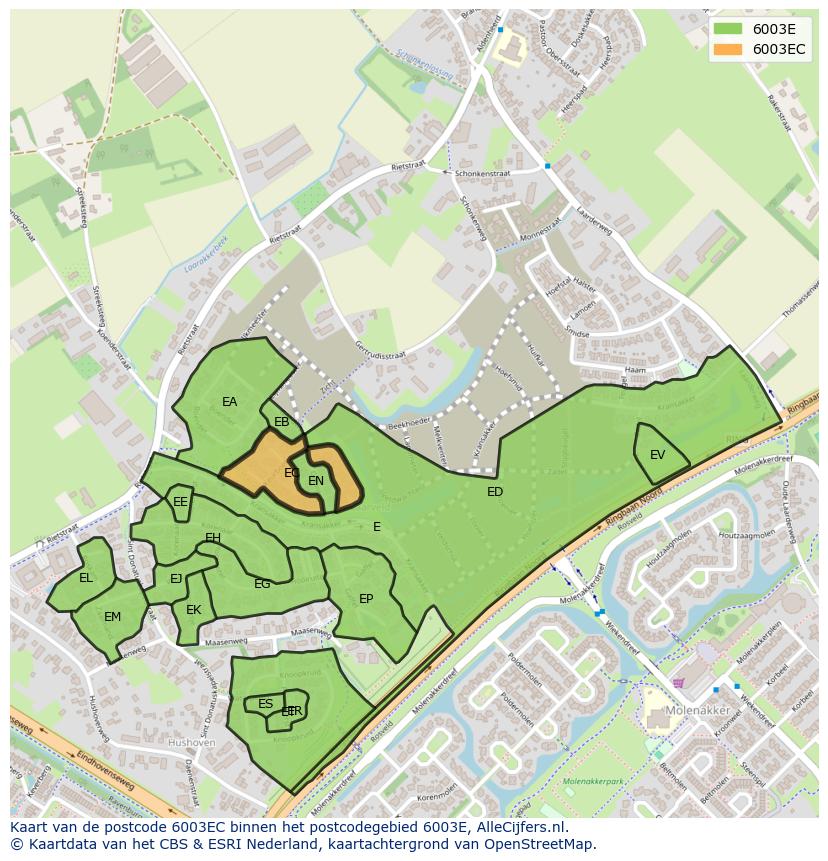 Afbeelding van het postcodegebied 6003 EC op de kaart.