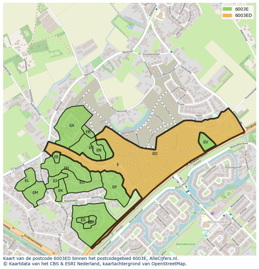 Afbeelding van het postcodegebied 6003 ED op de kaart.