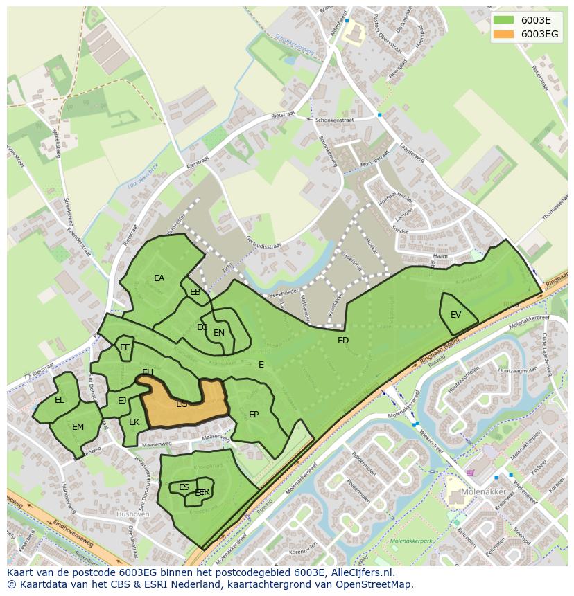 Afbeelding van het postcodegebied 6003 EG op de kaart.
