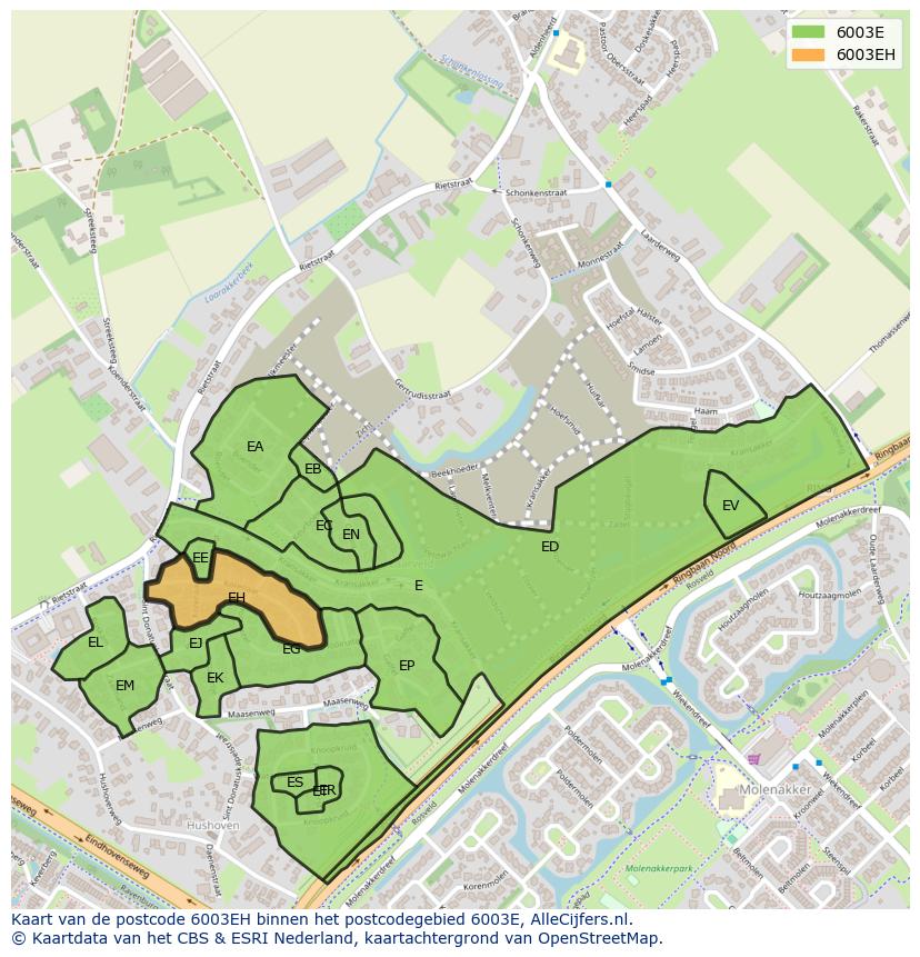 Afbeelding van het postcodegebied 6003 EH op de kaart.