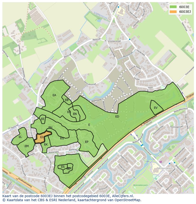 Afbeelding van het postcodegebied 6003 EJ op de kaart.