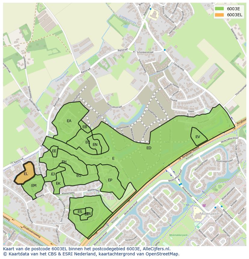 Afbeelding van het postcodegebied 6003 EL op de kaart.